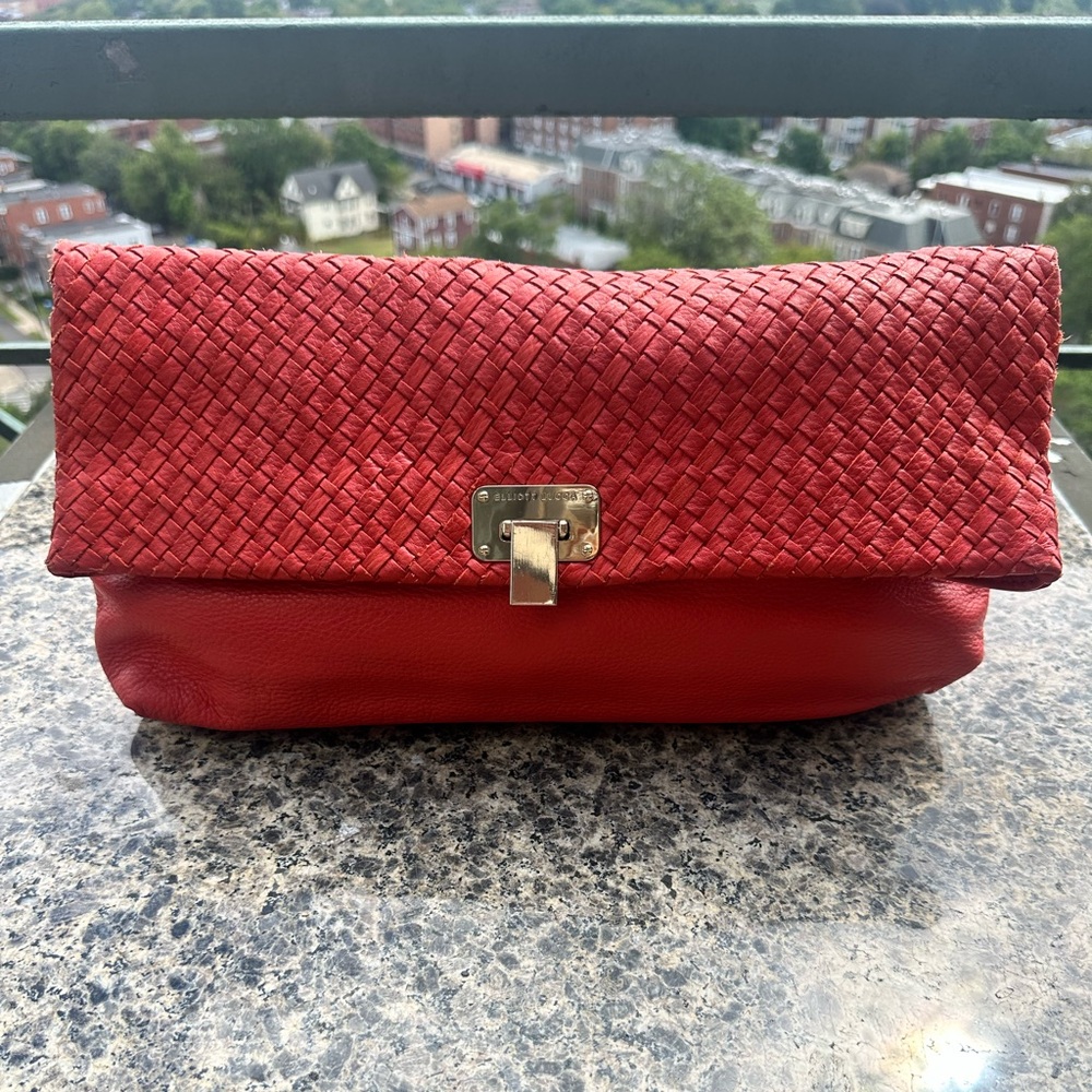 Vintage Elliott Lucca coral color Leather Clutch/ Shoulder Bag